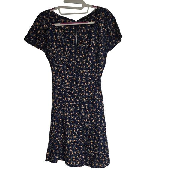 Women's Forever 21 Blue Floral Rayon Fit & Flare Dress | Size Small - Picture 1 of 8